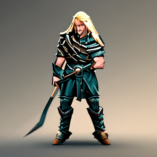 AI generated: Half-Elf male from D&D, long blonde hair past the shoulders covering his elf ears, gunslinger, fancy...