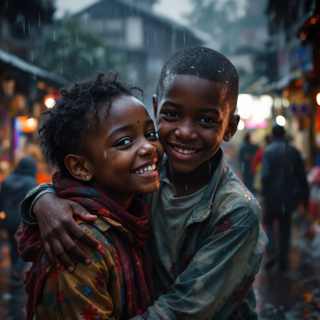 AI generated: Hyper realistic full body image of a black coloured 12 years old boy in a happy mood, playing with h...