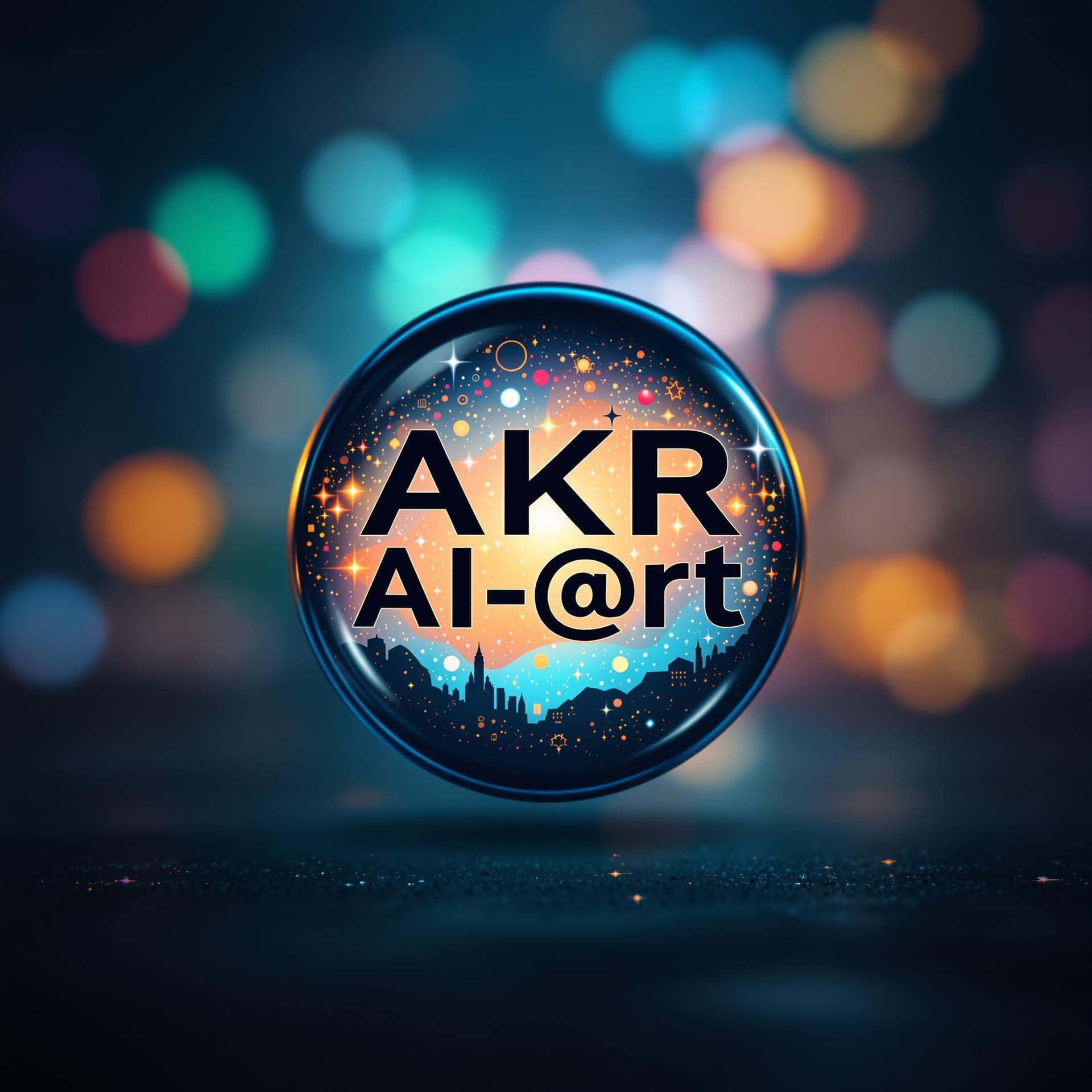 AI generated: Friendly Logo for a new art studio called "AKR AI-@rt", depicted inside a sphere against a bokeh bac...
