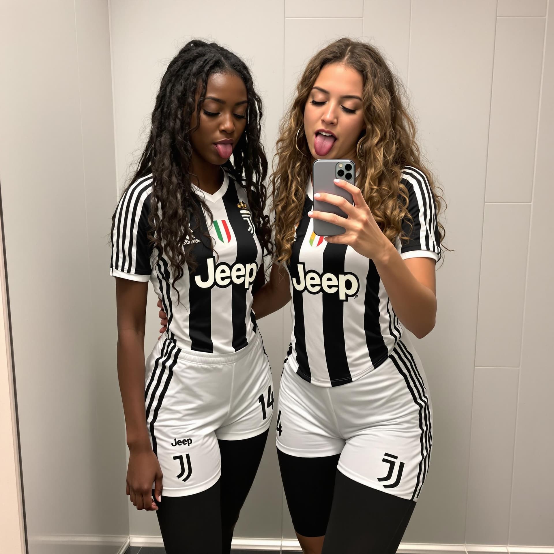 AI generated: Two beautiful Italian, teen girls, one white girl with long curly brown hair, the other one, a black...
