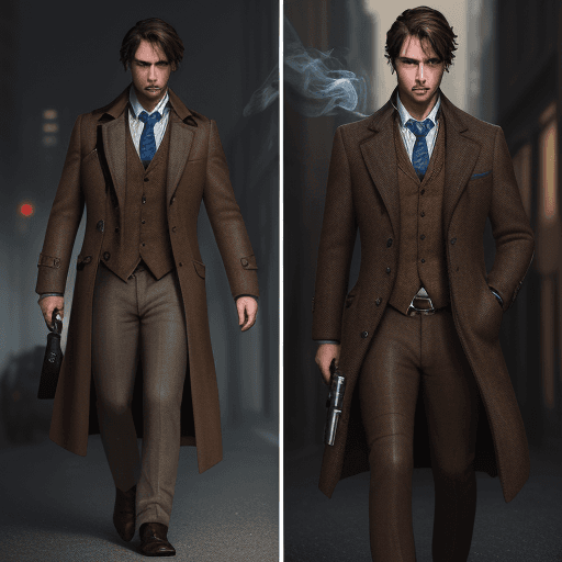 AI generated: male, hero, detective, mystic, full body portrait, highly detailed, without blur, short wavy black h...