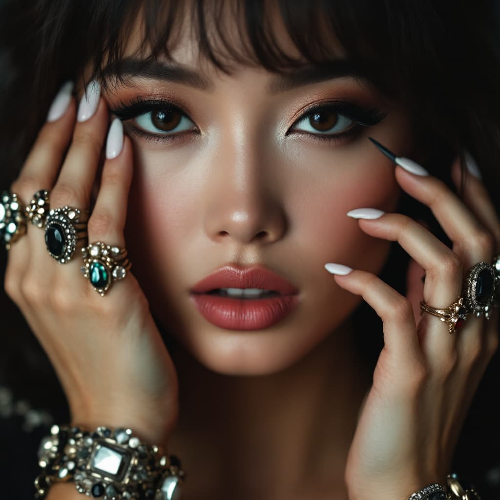 AI generated: A color close-up image. A person, likely a woman of Asian descent, is in the mid-20s to early 30s.  ...
