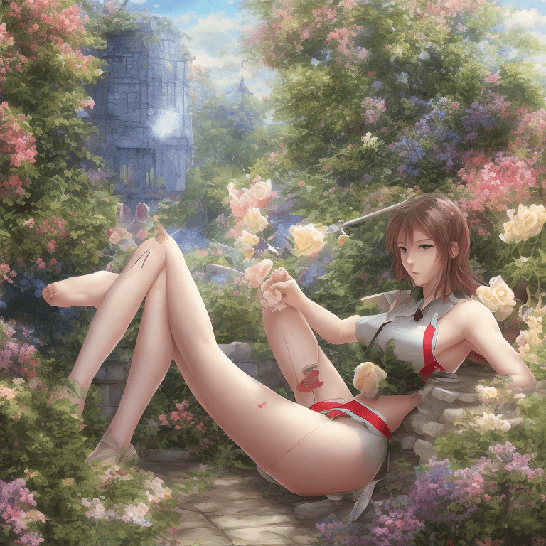 AI generated: masterpiece, best quality, policewoman, sitting, feet up, soles, garden, <lora:animefeetv2-000020:0....