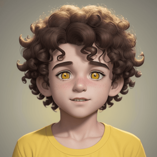 AI generated: a boy with curly hair and yellow shirt, in the style of rendered in cinema4d, charming characters, i...