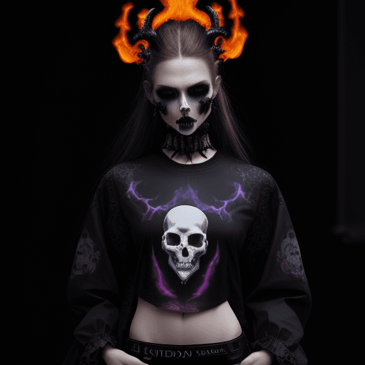 AI generated: Hyper realistic model wearing jaded london, in fashion week gothic aesthetic, shirt with skulls and ...