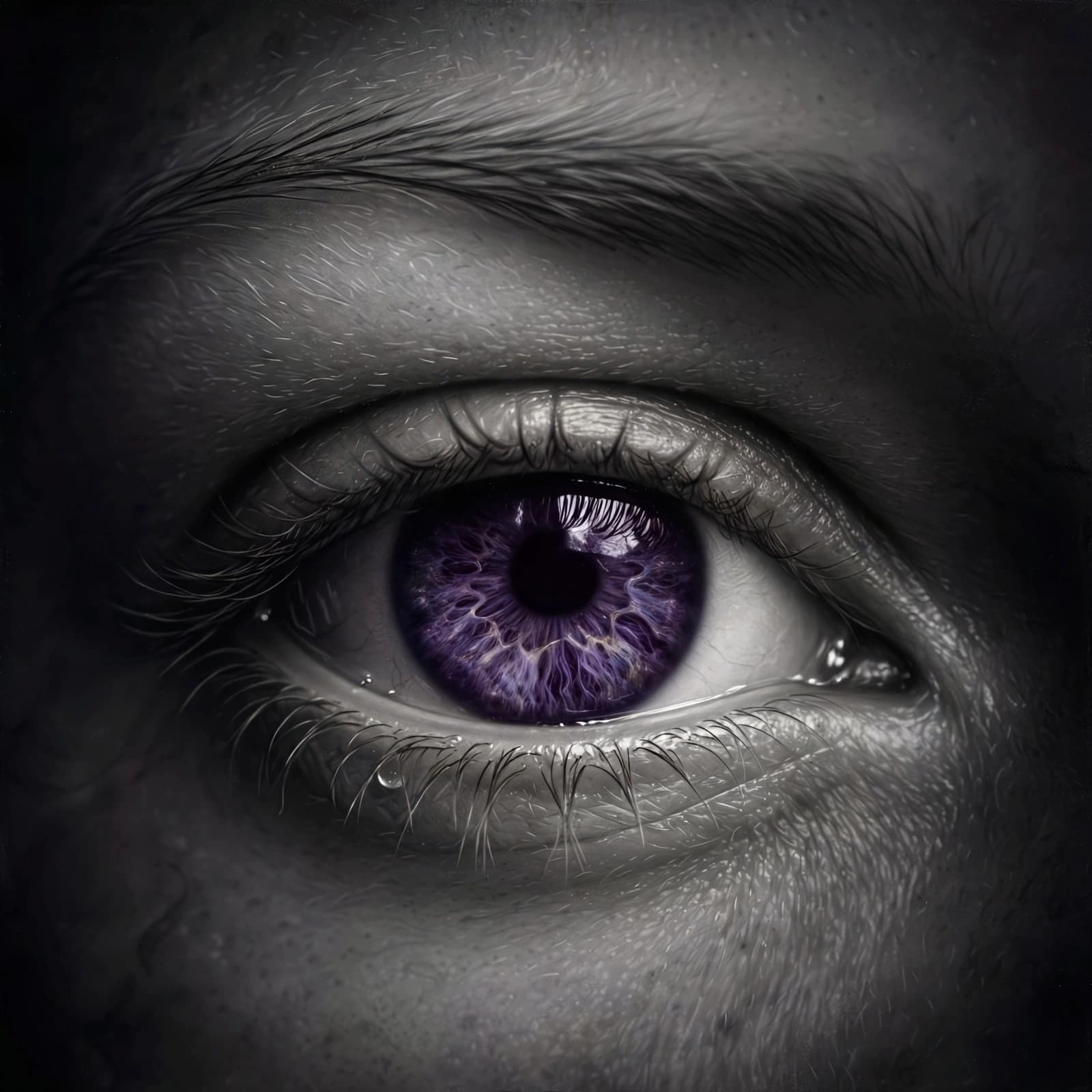 AI generated: Extreme close-up portrait of a woman's eye, perfectly centered composition, square 1:1 format, hyper...