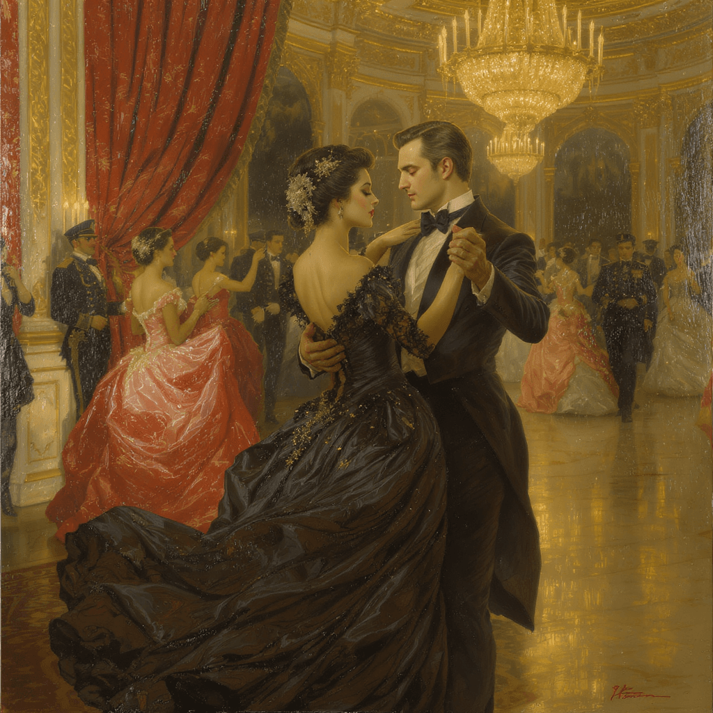 AI generated: A lush impasto oil painting inspired by Anna Karenina, depicting the grand ballroom scene where Anna...