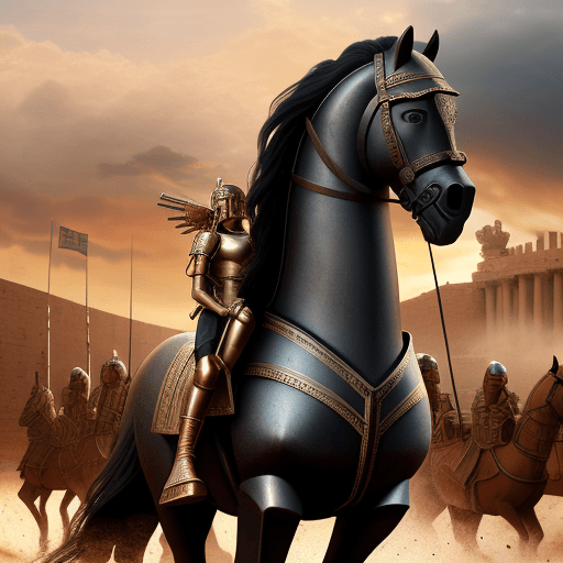 AI generated: trojan war with trojan horse, highly detailed, photoristic, cinematic detail, hyper realistic, alta ...