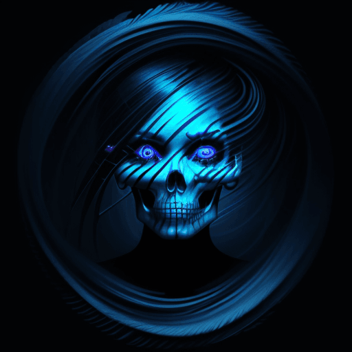 AI generated: the skull is distorted by the twists and turns of a woman with dark hair, in the style of neon impre...