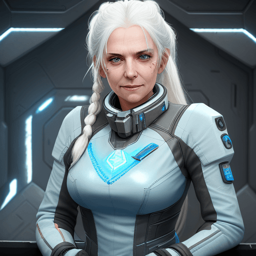 AI generated: High resolution photography of sporty woman with an friendly facial expression, long white hair, icy...