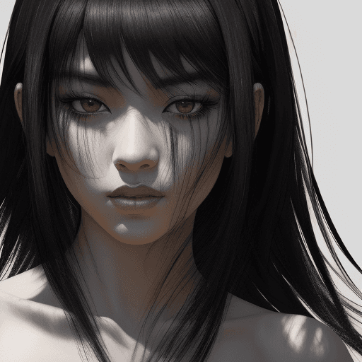 AI generated: a black painting of a woman with black hair, in the style of photo-realistic drawings, chinese brush...