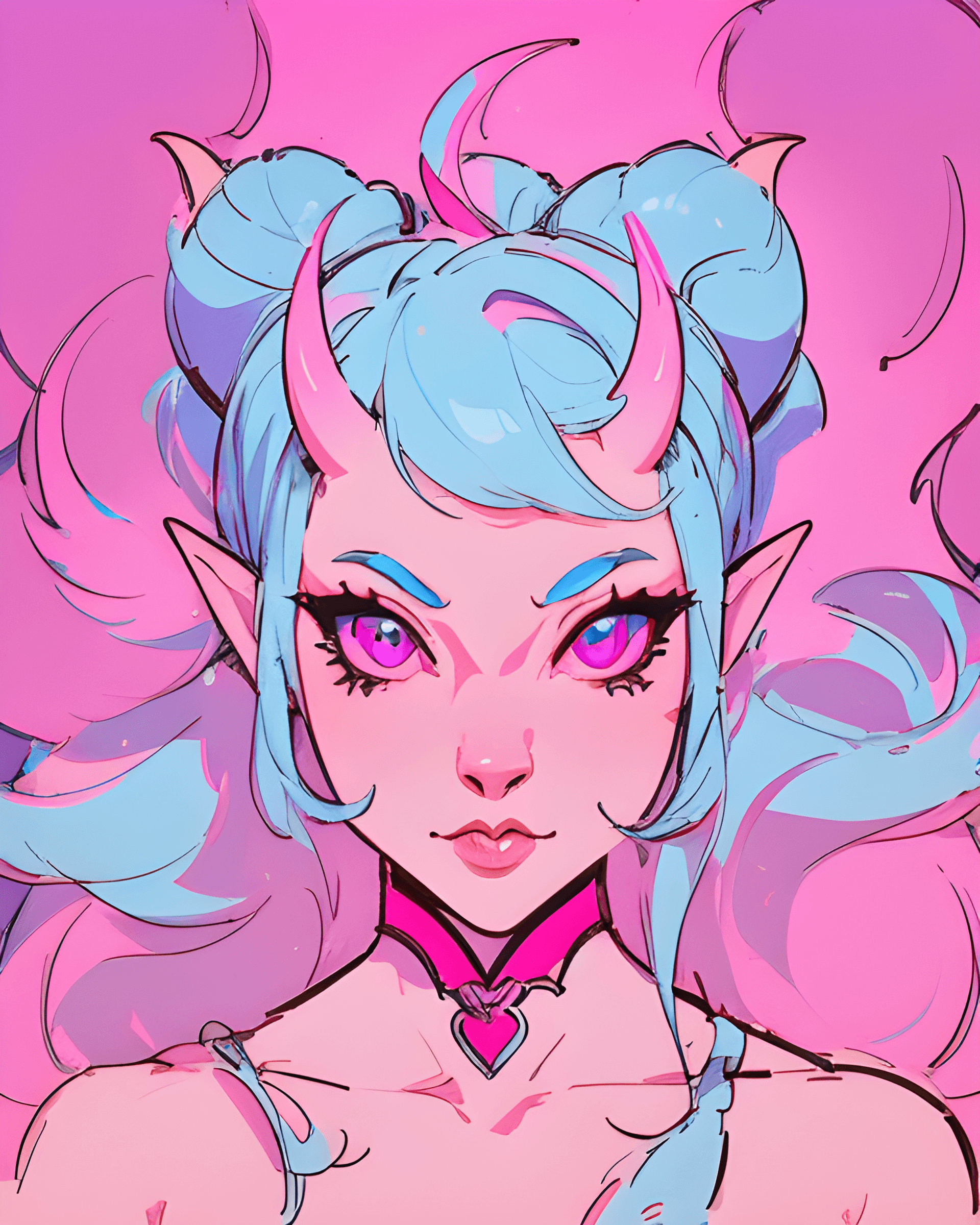 AI generated: a drawing of a woman with blue hair, inspired by rossdraws, furry art, dnd portrait of a tiefling, i...