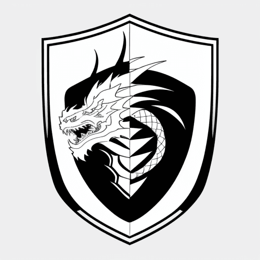 AI generated: Modern geometric thick line flat vector badge shield logo of dragon, outline only, black and white, ...