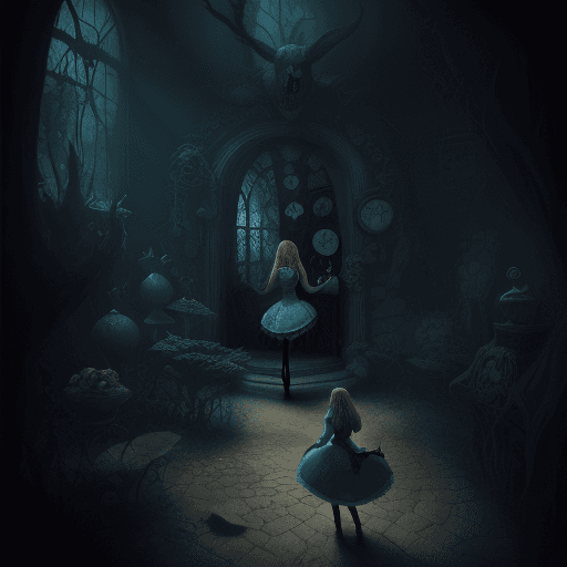 AI generated: heavy nightmare Version of alice in Wonderland, photorealism, fantasy, dynamic lighting, very high d...