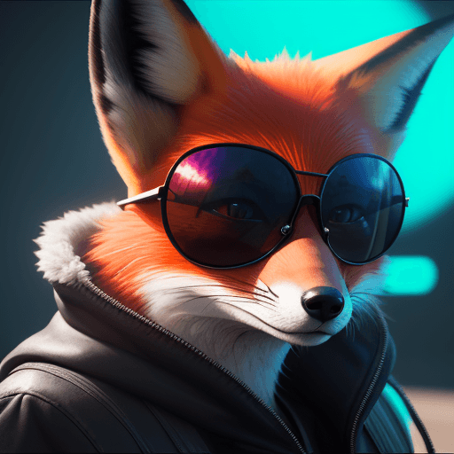 AI generated: portrait of a cartoon fox wearing sunglasses, in the style of vray tracing, neonpunk, photo-realisti...