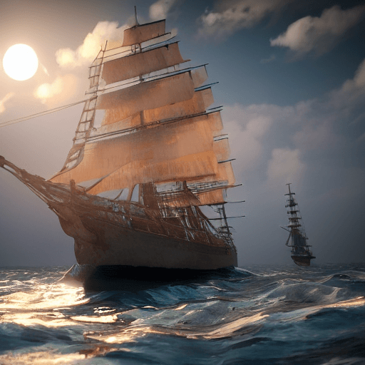 AI generated: photo of a ultra realistic sailing ship, dramatic light, pale sunrise, cinematic lighting, battered,...