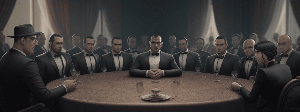 AI generated: mafia,12person,table,mafia game, intricate artwork . octane render, trending on artstation,t symmetr...