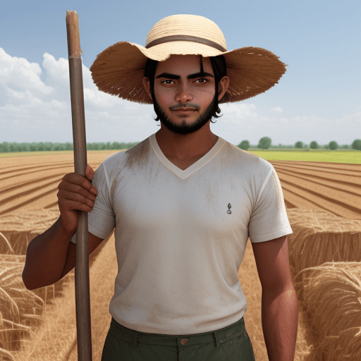 AI generated: Younger Ram working in the fields, sweating under the hot sun. ram is a man