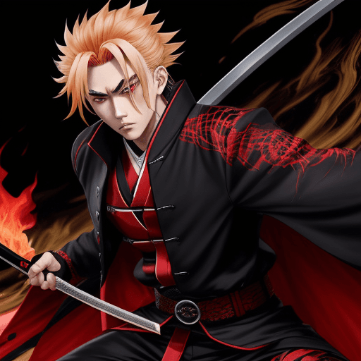AI generated: Rengoku Kyojuro,Rengoku Kyoujurou, two-tone hair, blonde hair, red hair, thick eyebrows, 1boy, demon...