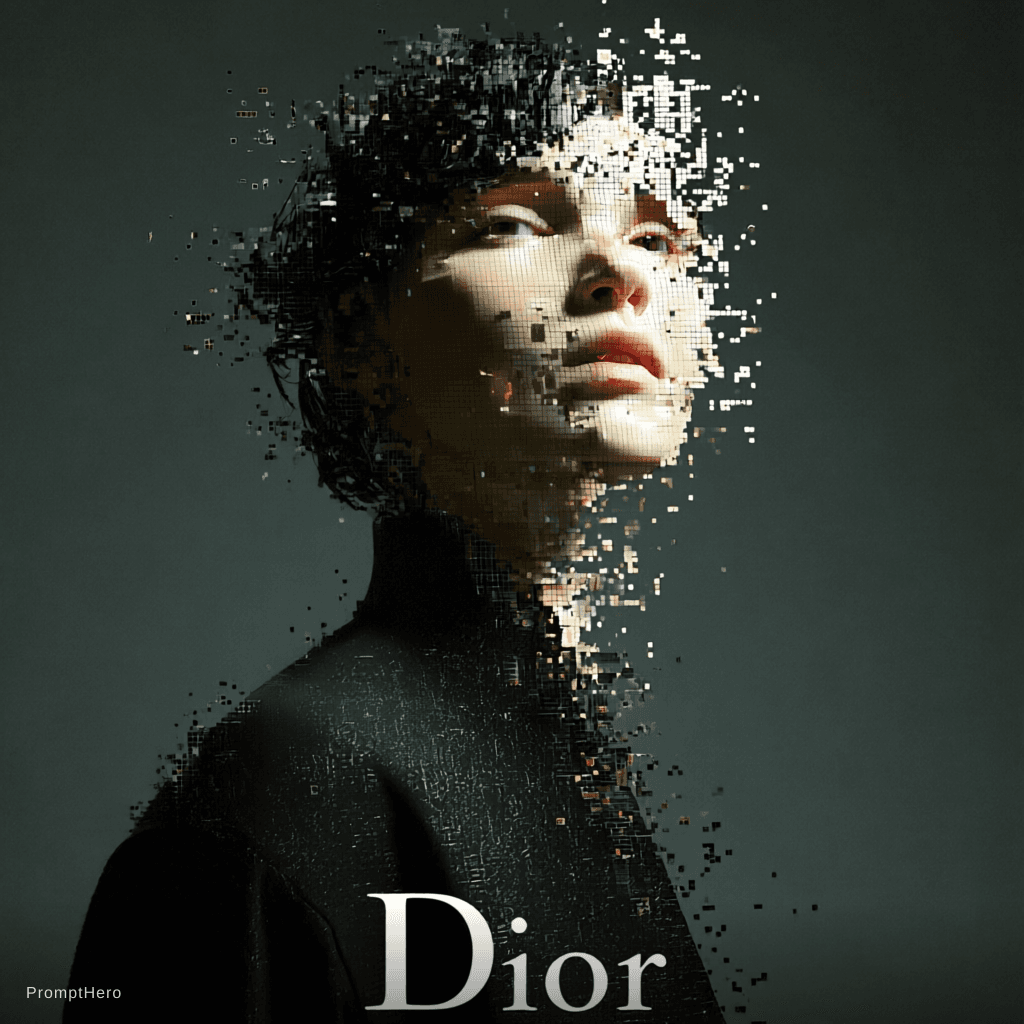 AI generated: Text “Dior” on this image. Font should be in style of Christian Dior. Place text bottom in the middl...