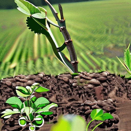 AI generated: High resolution image of a blackberry plant growing from the ground with some foliage and blackberri...