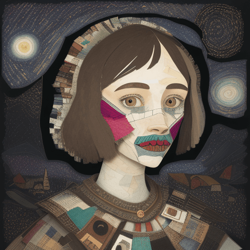 AI generated: Create a hyperrealistic portrait of a girl with a cover hound paper .recycled paper."Paper teeth, bi...