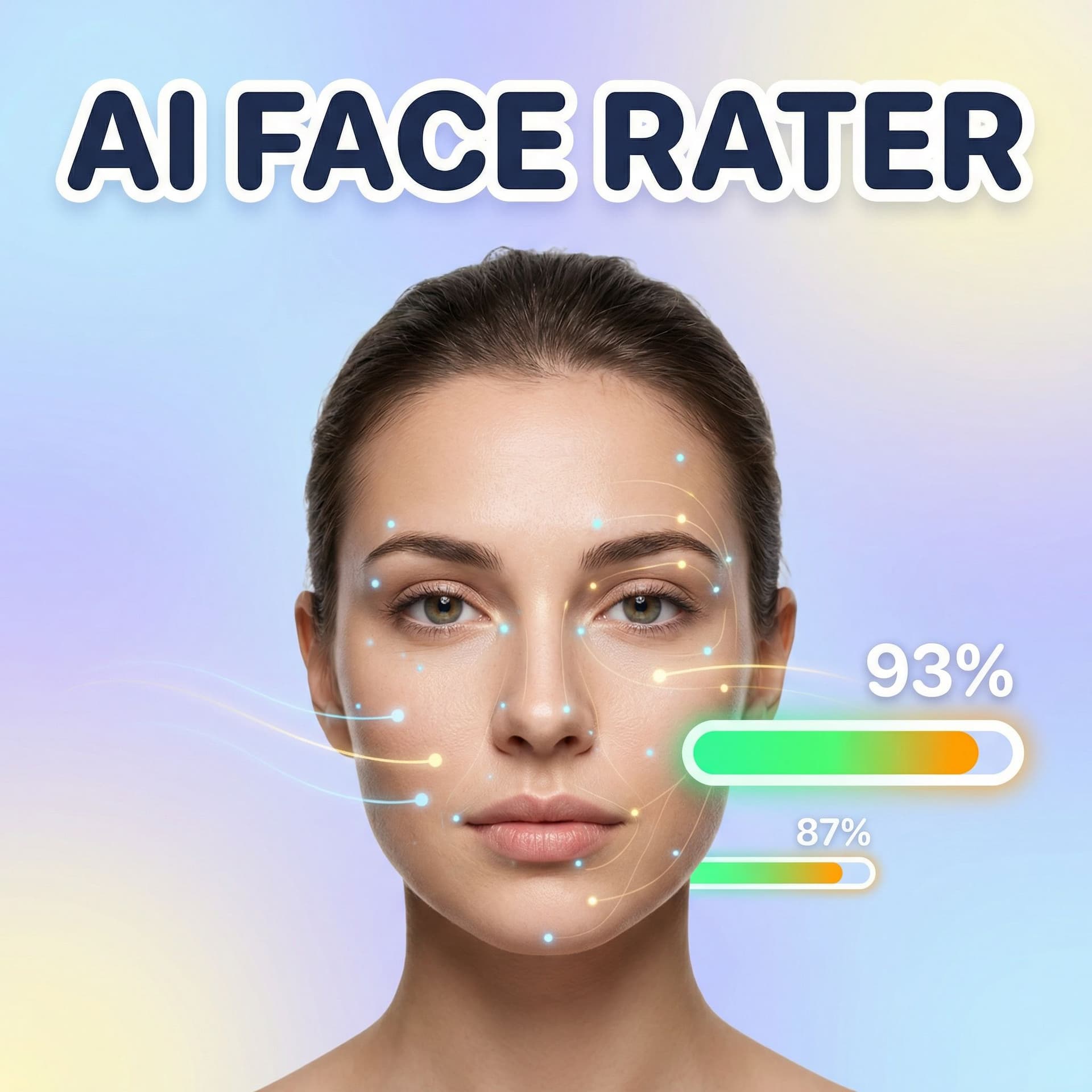 AI generated: Create a single-subject thumbnail for an AI Face Rater tool.

Subject:
One realistic human face, cen...