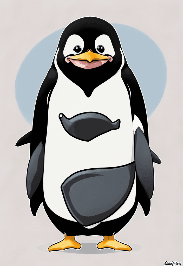 AI generated: Draw a cute penguin with a comically exaggerated beard.

The artwork should feature vibrant and whim...