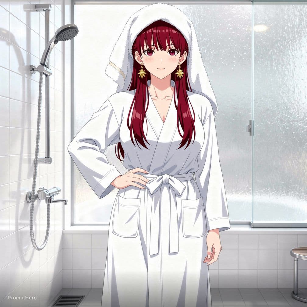 AI generated: The image is a vertical, high-quality semi-realistic (2.5D) anime illustration of a young woman stan...