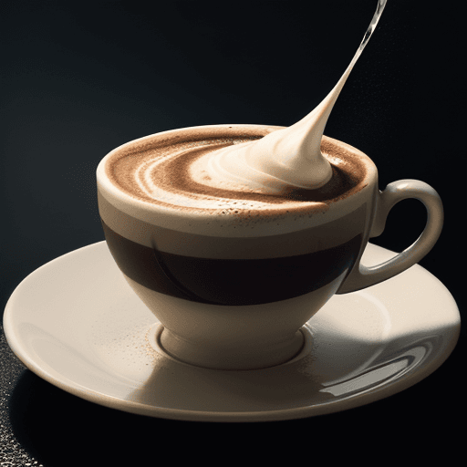AI generated: The image captures a splash of coffee and cream inside a cup.. The suspended droplets and the smooth...