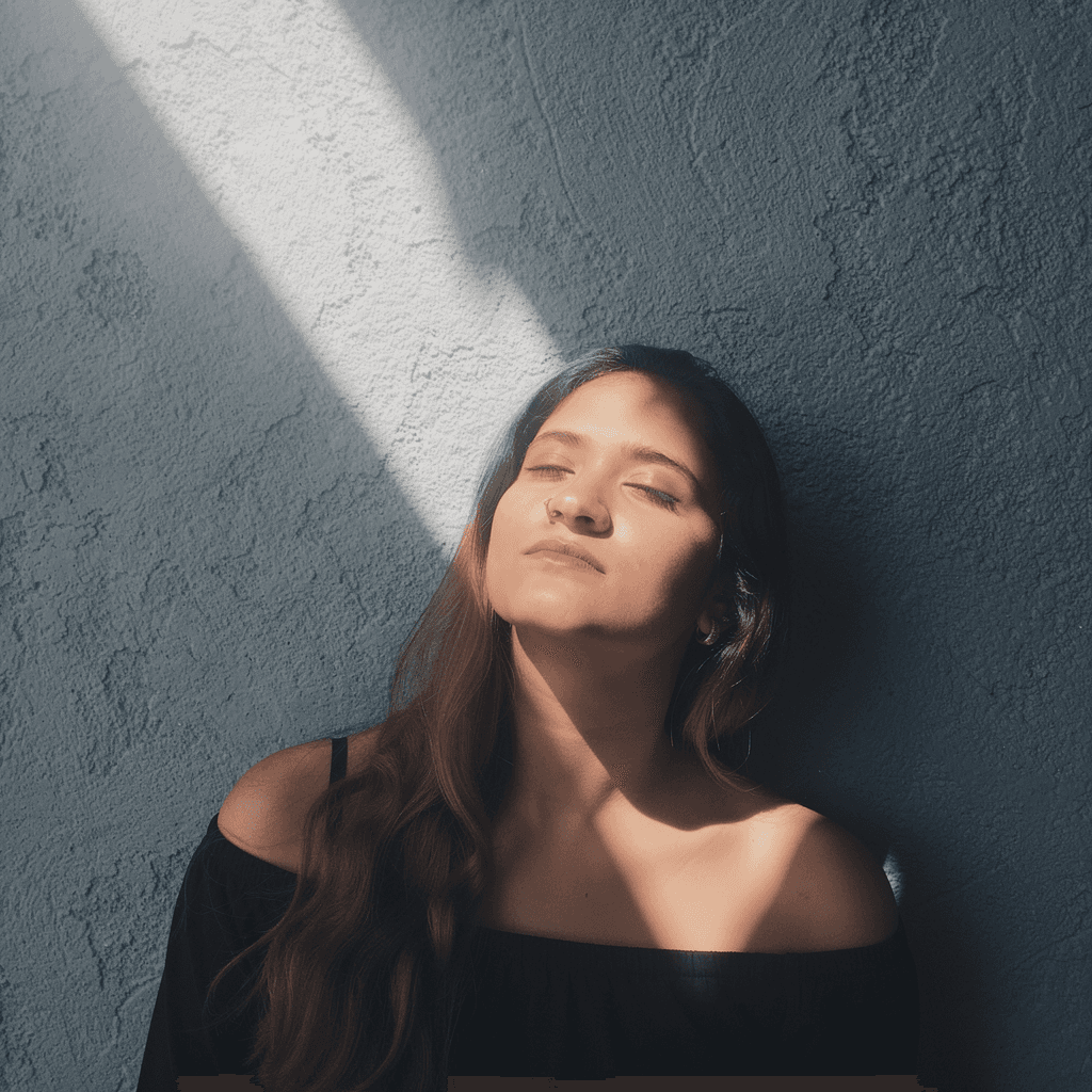 AI generated: cinematic image with dark shadows and high contrast, A high-angle extreme close-up portrait of a fit...