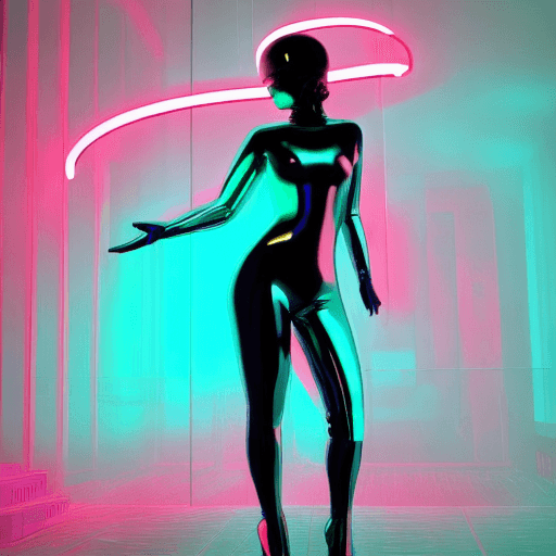 AI generated: futuristic woman from elmopix, fencer, in the style of neon realism, dark cyan, nikita veprikov, sli...