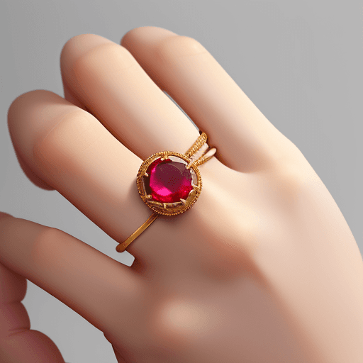 AI generated: detailed photo of an exquisite and minimalist ring, featuring a perfect union of gold and ruby, the ...