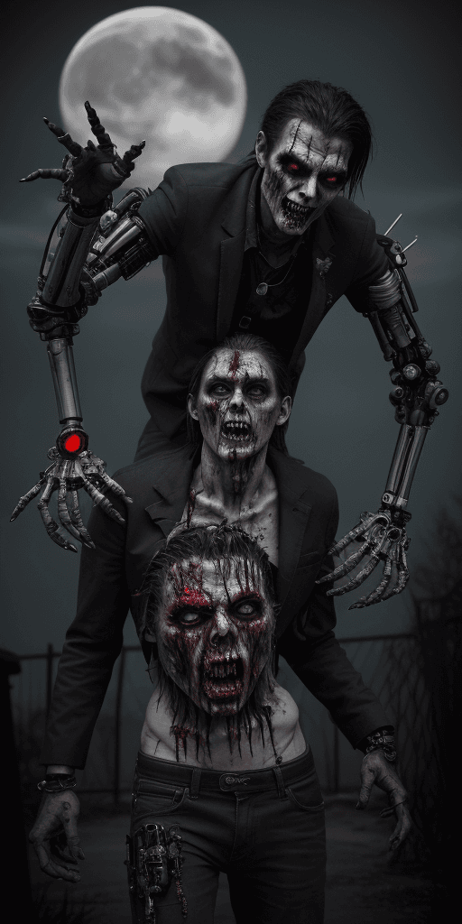 AI generated: 4k 4d rfktrstyle the unvailing a hybrib vampire meets zombie cyborg