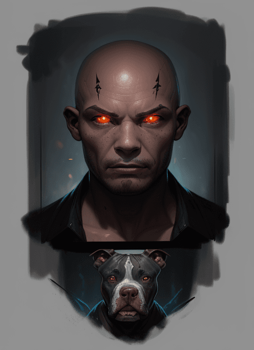 AI generated: vicious pitbull terrier with three heads and glowing eyes, sinister portrait, highly detailed, digit...