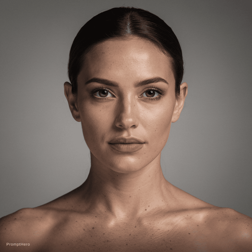 AI generated: hyper-realistic identity anchor portrait of a female action-movie lead (late 20s–early 30s), athleti...