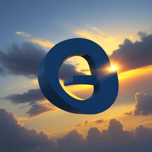 AI generated: a yellow small letter "e" in blue sky during sunset, the whole letter is slightly rotated in horizon...