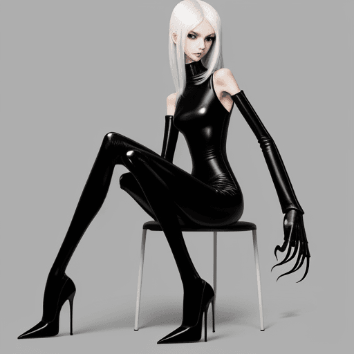 AI generated: ultra skinny girl with long black curved claws, long ultra slim legs, in high heels