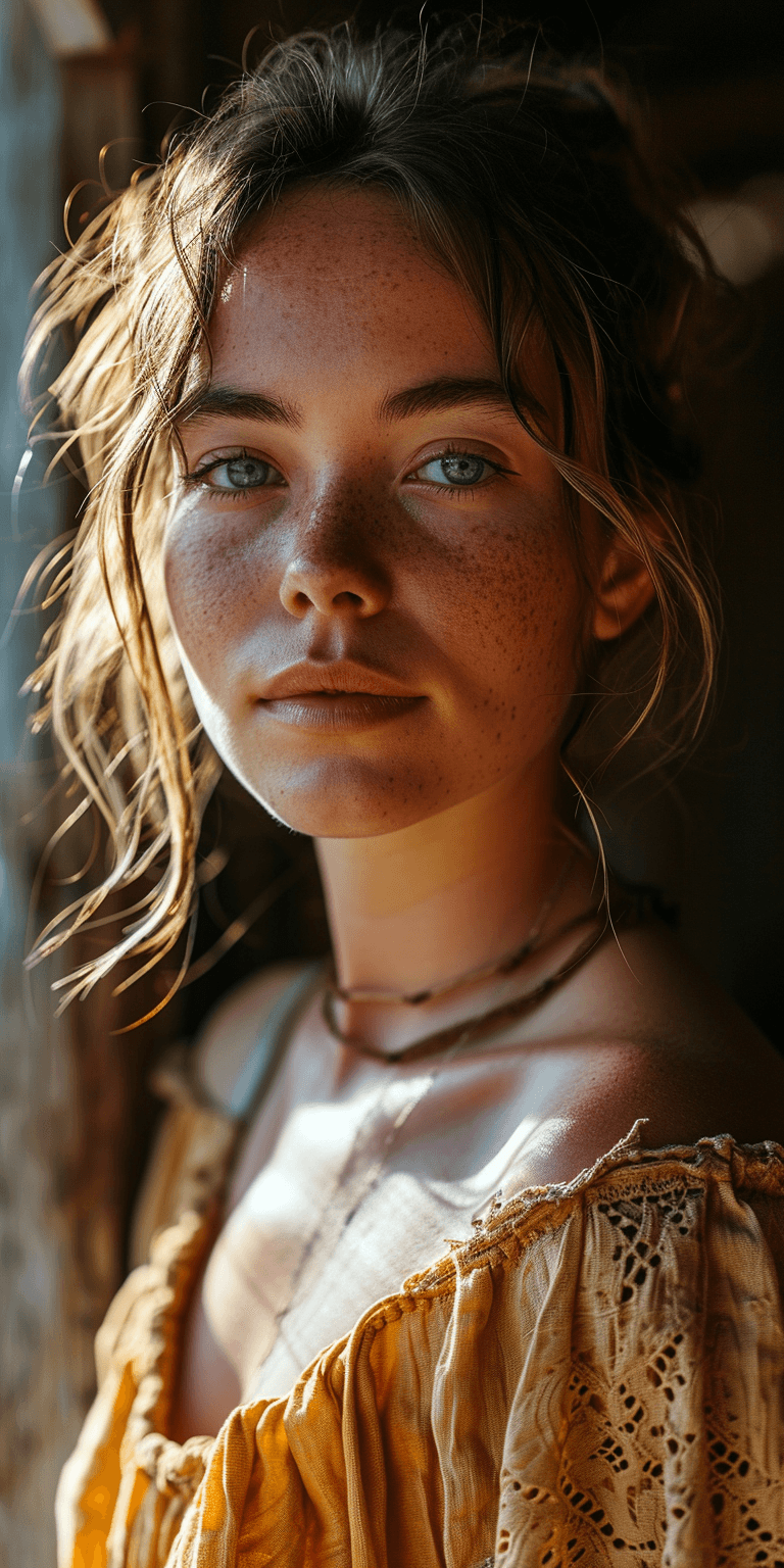 AI generated: a picture of a beautiful girl in a portrait, in the style of mote kei, light orange and light beige,...