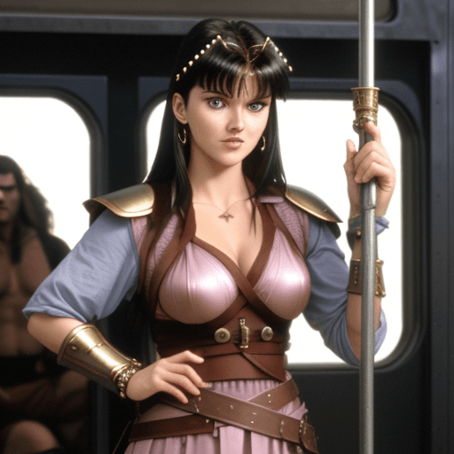 AI generated: Xena - princess warrior train conductor