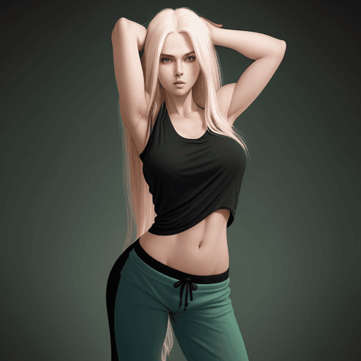 AI generated: A beautiful mature girl with long, slightly wavy platinum blonde hair and ruby-red eyes, Wearing min...