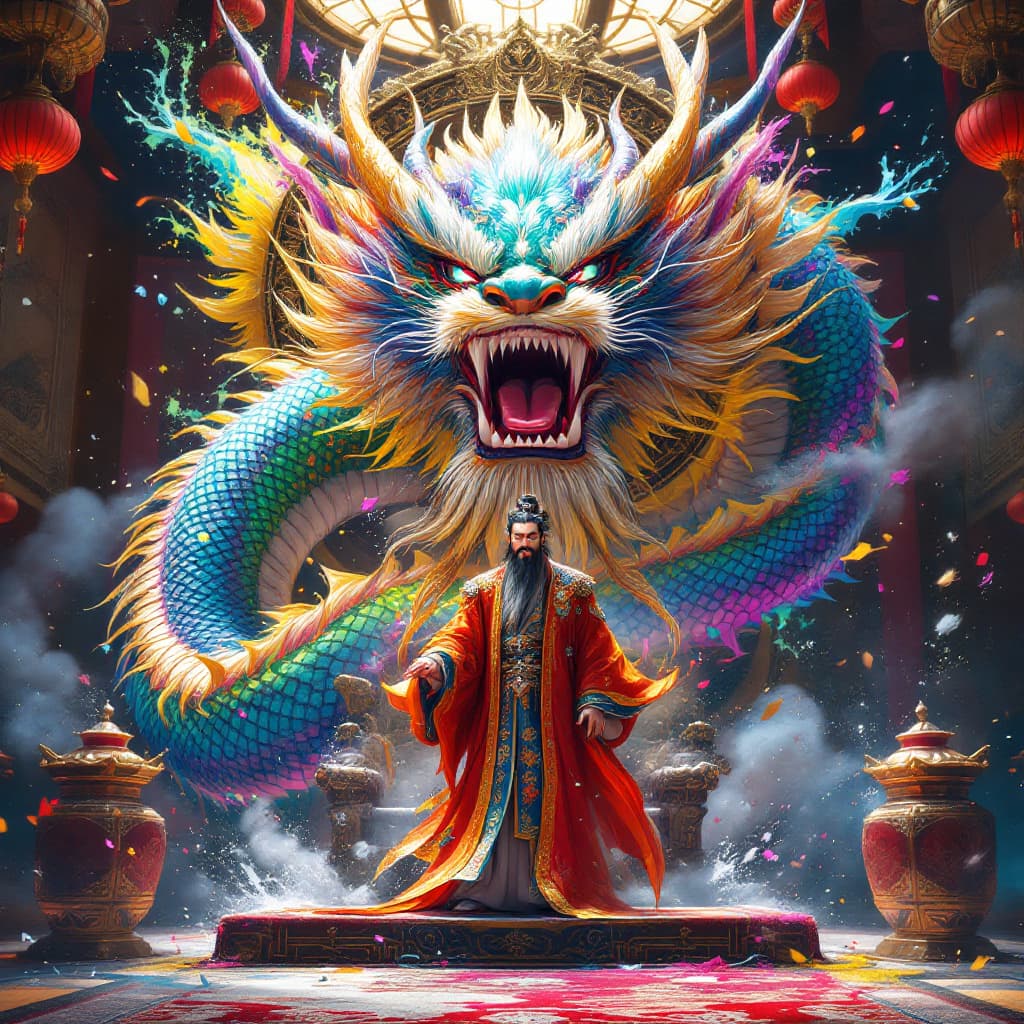 AI generated: showcase the magnificence of Orochi, colorful masterpiece, 1 man, extremely detailed dragon, luxury ...