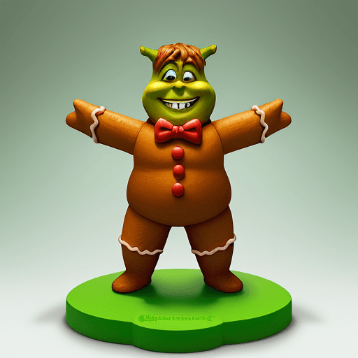 AI generated: figurine of the gingerbread man from the cartoon Shrek smiles very much
