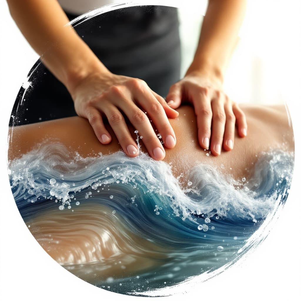 AI generated: a massage with hawwaiian feeling and showing the flow of the waves