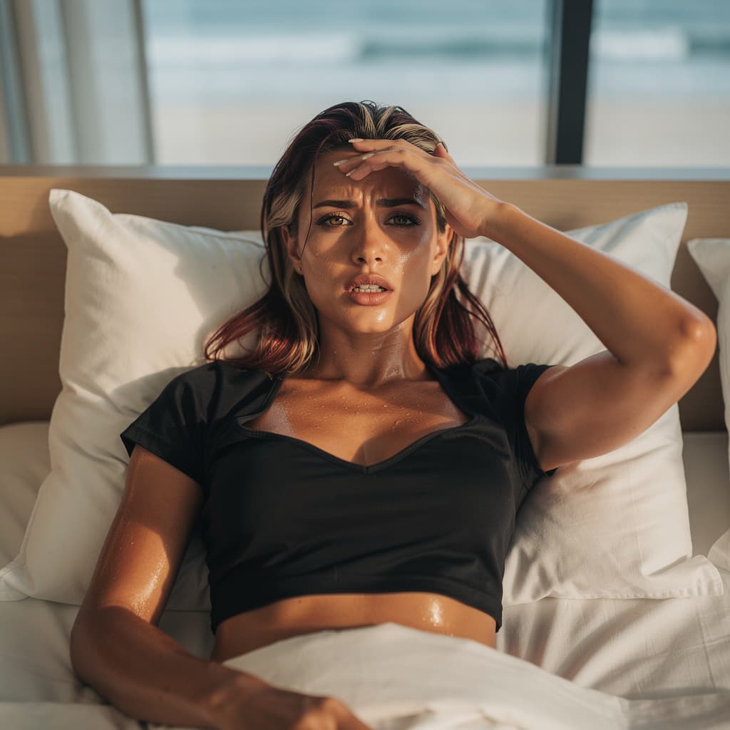 AI generated: Photorealistic cinematic indoor scene set in a modern beach house bedroom with soft natural light an...