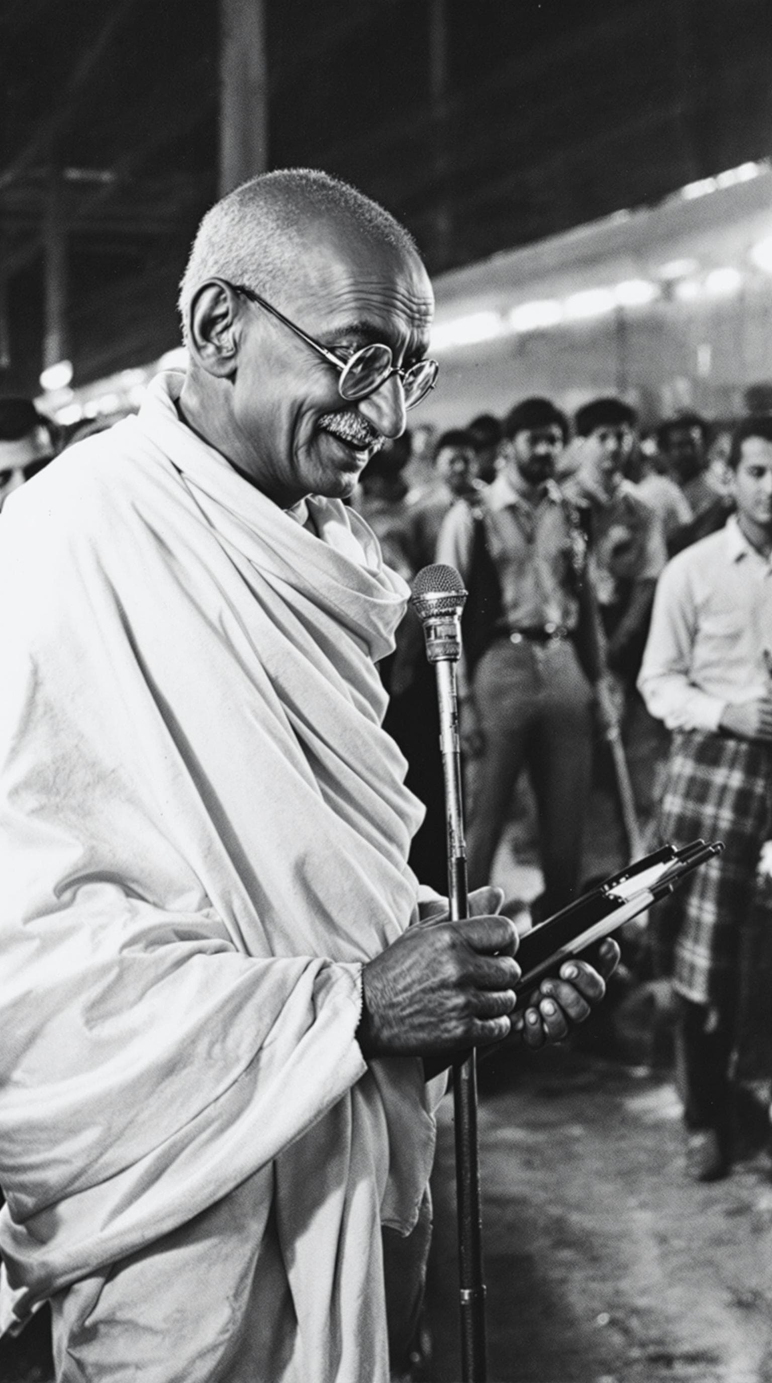 AI generated: IMG_2566.jpg, Mahatma Gandhi in a railway station, 1964