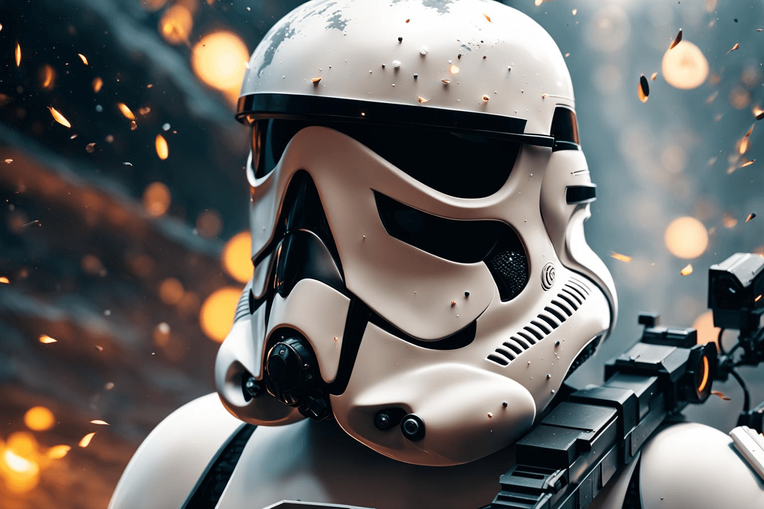AI generated: Flat illustration, 3d, close up, an iconic Storm trooper from Star wars movie, (half-body shot:2), b...