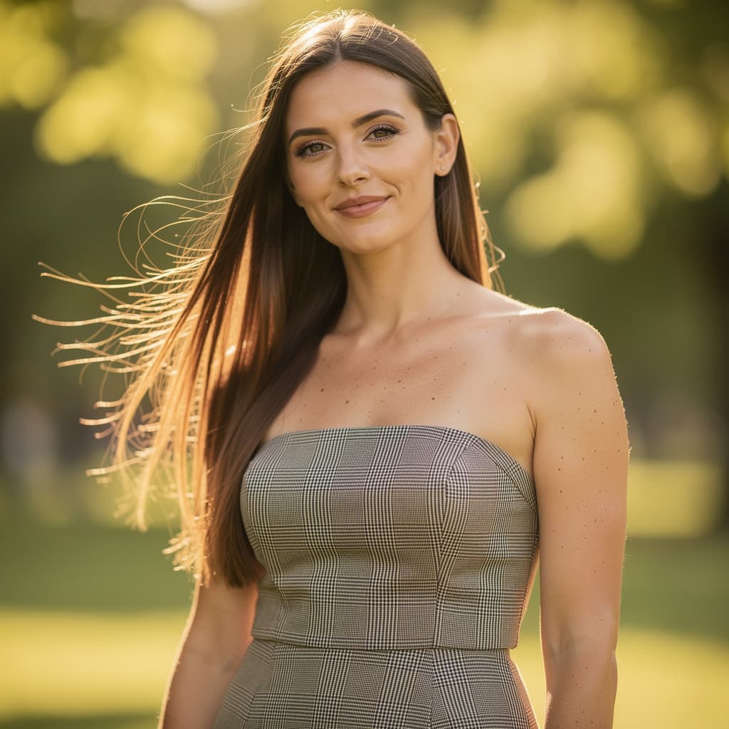 AI generated: Create a high-resolution, photorealistic portrait of a woman standing outdoors on what appears to be...