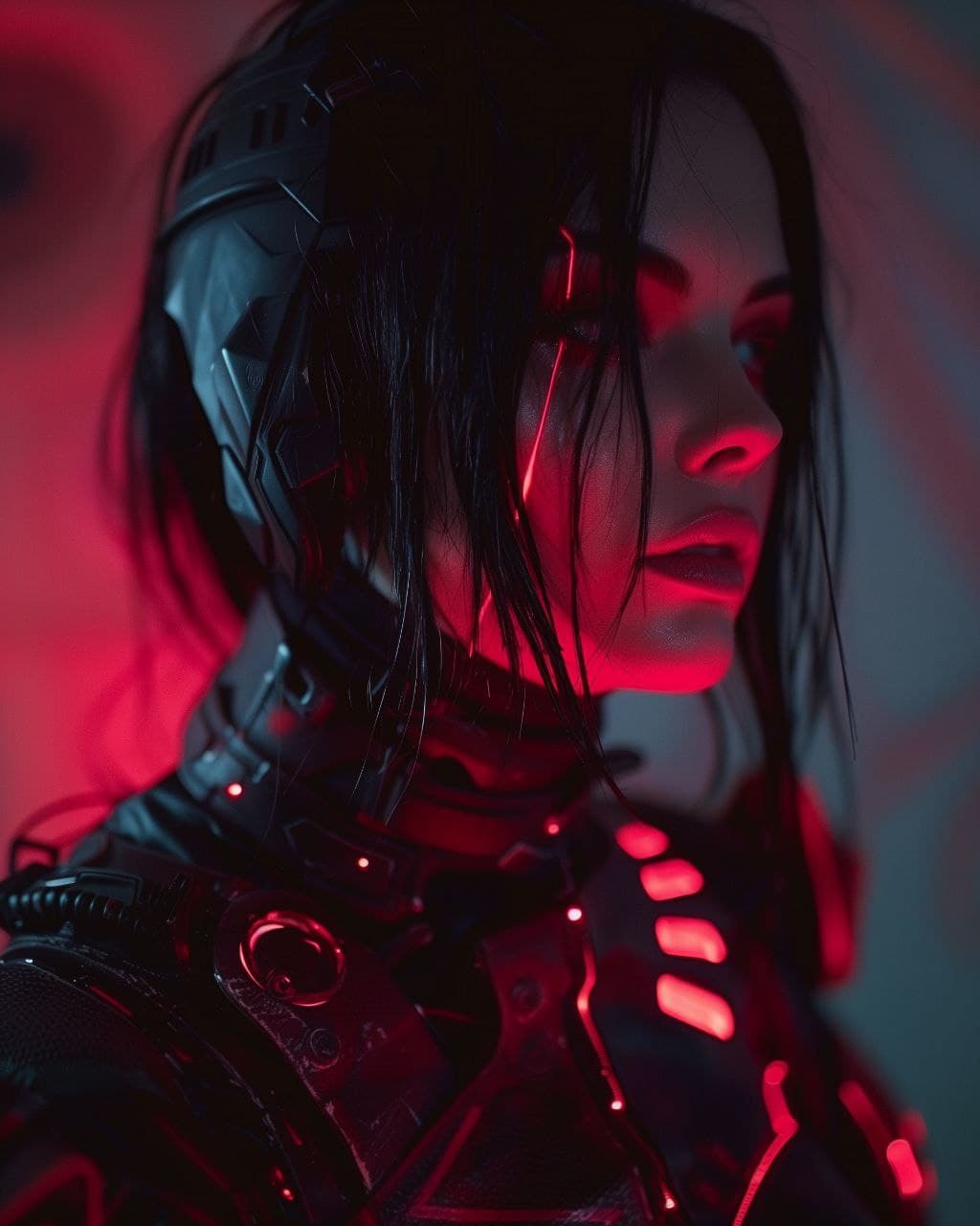 AI generated: Æon Flux in armor, candid shot, cyberpunk, urbancore, darkcore, punkcore, unsplash, 4k --ar 4:5 --s ...
