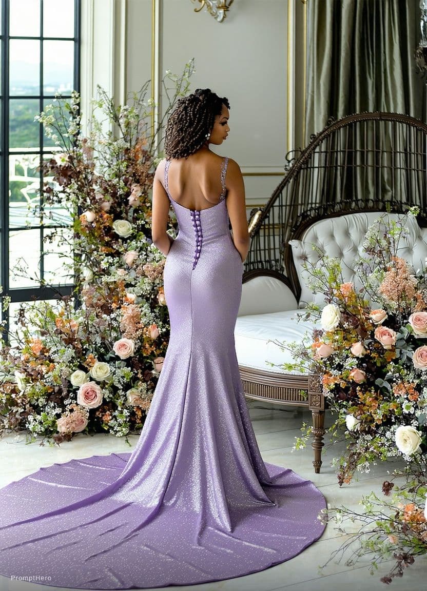 AI generated: replace background with luxury hotel rooom, strapless dress with plunging neck line.remove flowers f...
